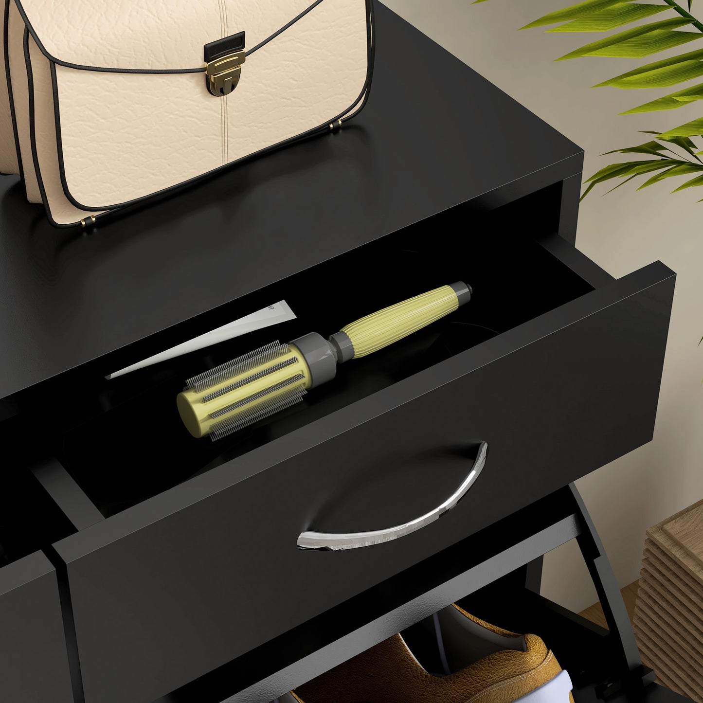 Slim Shoe Cabinet with 2 Flip Drawers for 12 Pairs of Shoes Black