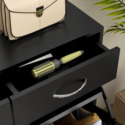 Slim Shoe Cabinet with 2 Flip Drawers for 12 Pairs of Shoes Black