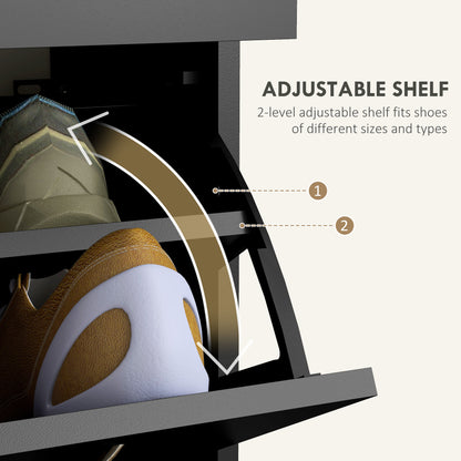 Slim Shoe Cabinet with 2 Flip Drawers for 12 Pairs of Shoes Black