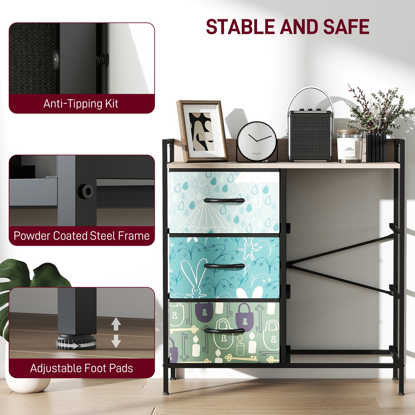 6-Drawer Chest of Drawers, Fabric Dresser with Open Shelf, Blue