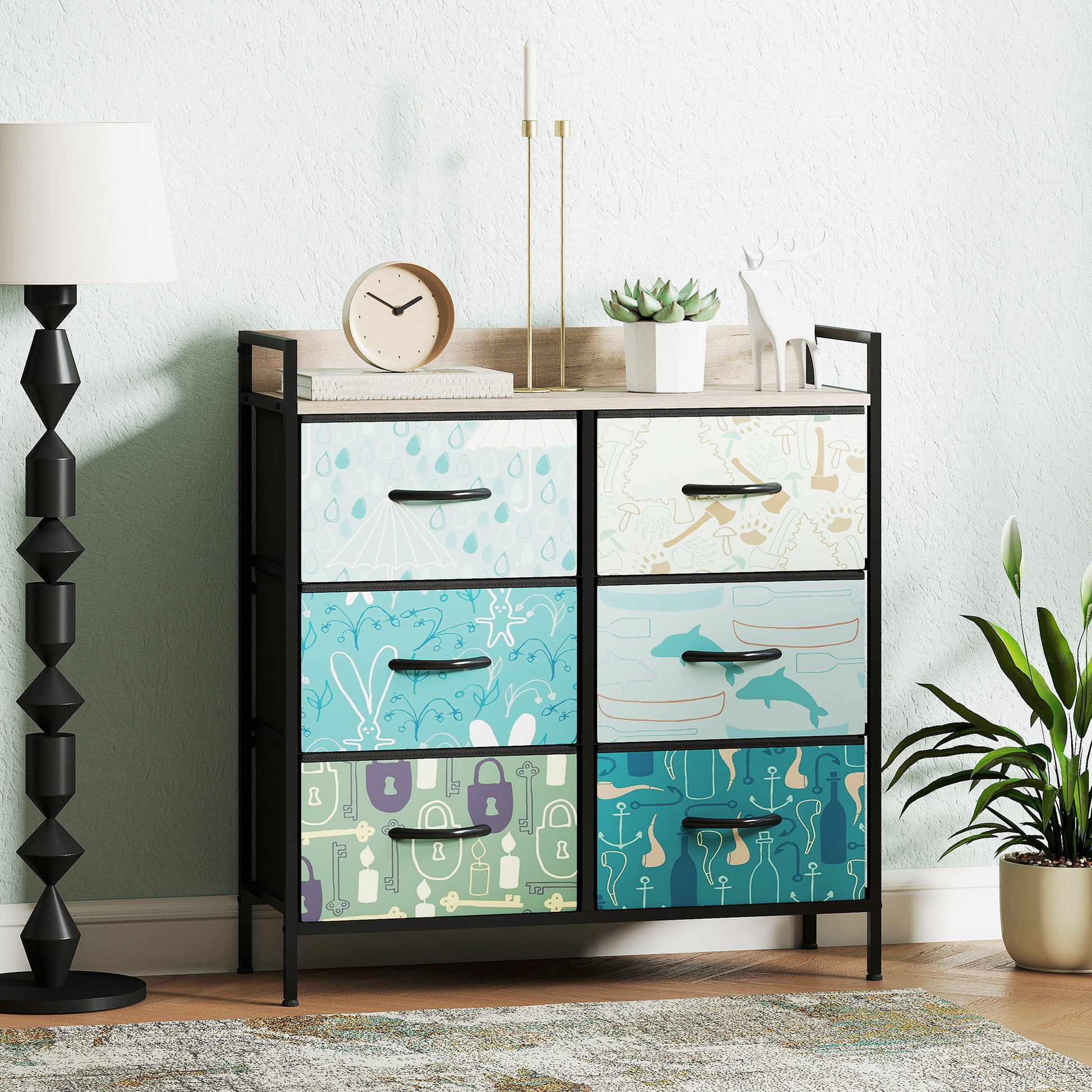 blue fabric dresser Dresser for Bedroom Dresser for Closet Underwater Serenity Blue Ocean Waves Dreamy Sunlit Dressers & Chests of Drawers Fabric Closet Organizers and