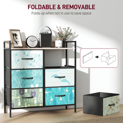 6-Drawer Chest of Drawers, Fabric Dresser with Open Shelf, Blue