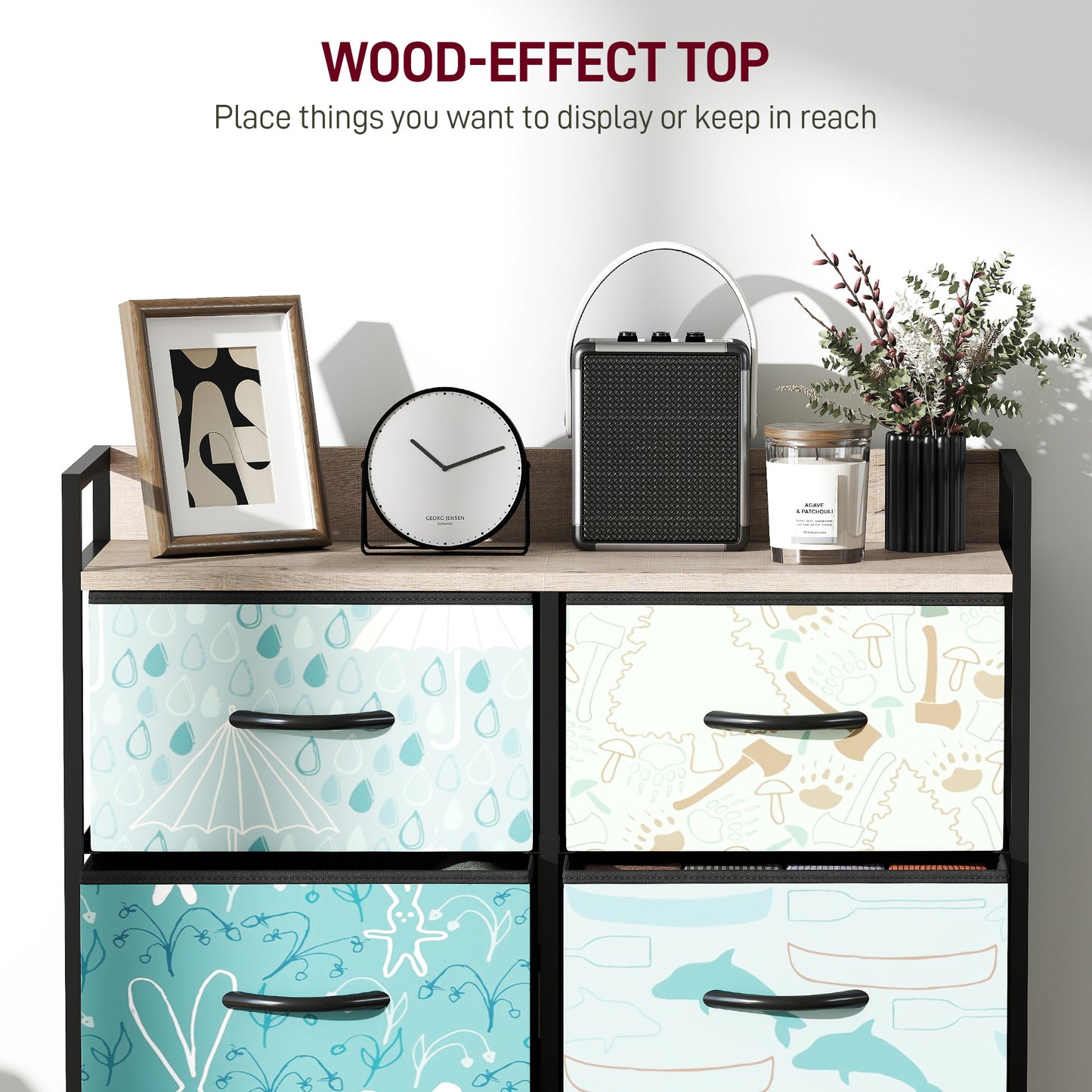 6-Drawer Chest of Drawers, Fabric Dresser with Open Shelf, Blue