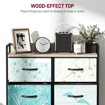 6-Drawer Chest of Drawers, Fabric Dresser with Open Shelf, Blue