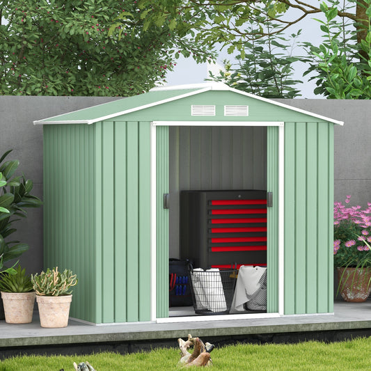 7 x 4ft Garden Shed Storage with Foundation Kit and Vents Light Green