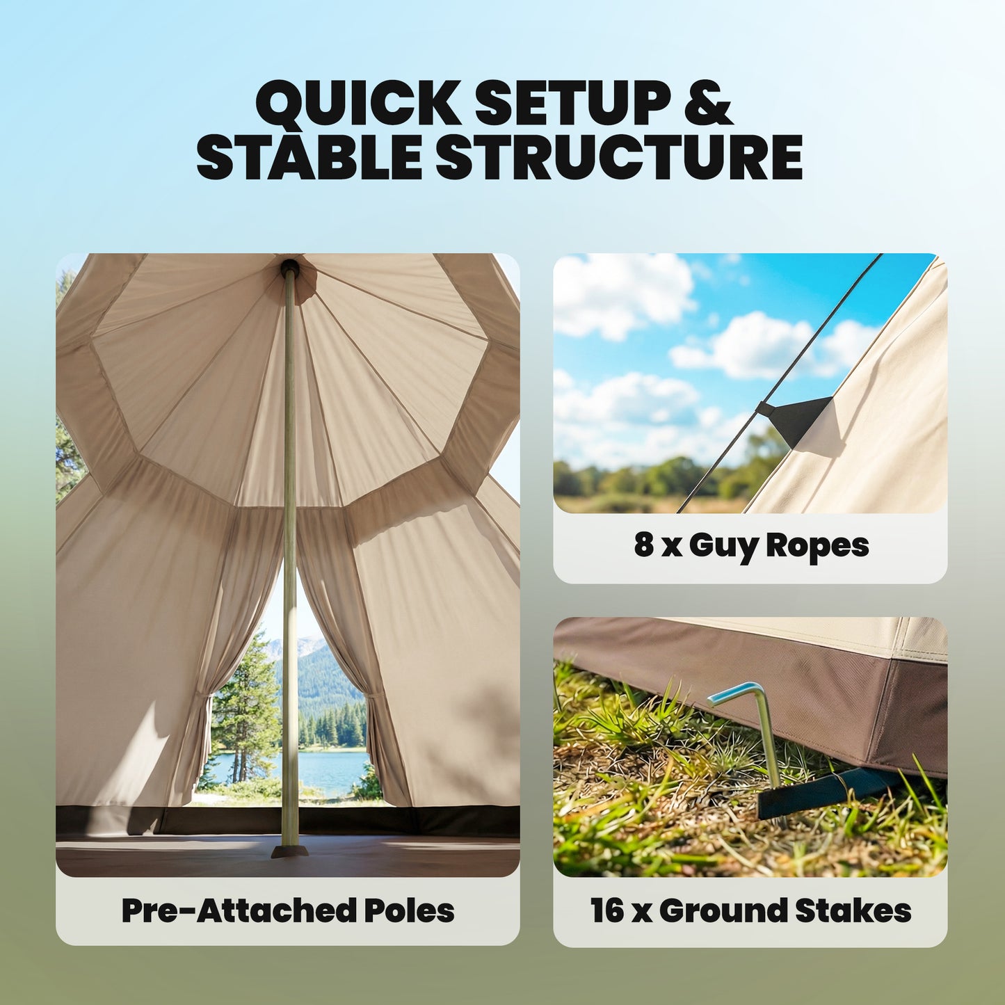 6-7 Person Large Family Party Camping Tent W/ Carrying Bag, Khaki