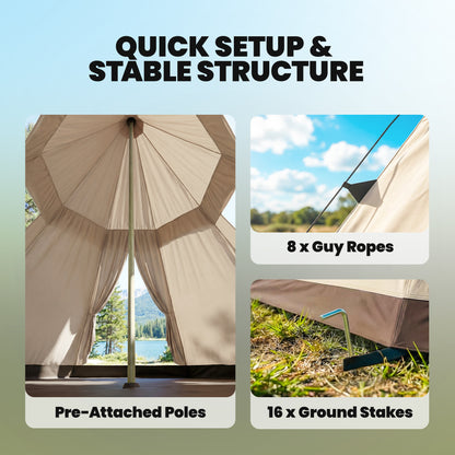 6-7 Person Large Family Party Camping Tent W/ Carrying Bag, Khaki