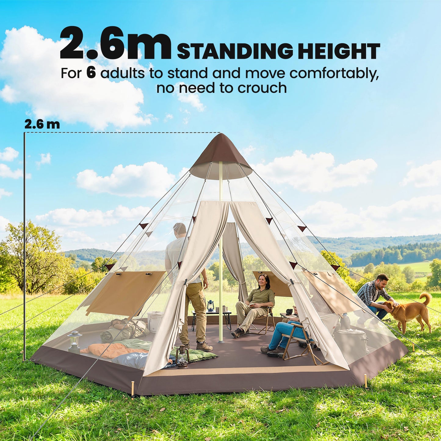 6-7 Person Large Family Party Camping Tent W/ Carrying Bag, Khaki