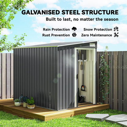 7 x 5FT Galvanised Metal Garden Shed with Foundation, Lean to Shed, Tool Storage House with Sliding Doors, 2 Vents, Adjustable Shelves and Hooks, Dark Grey