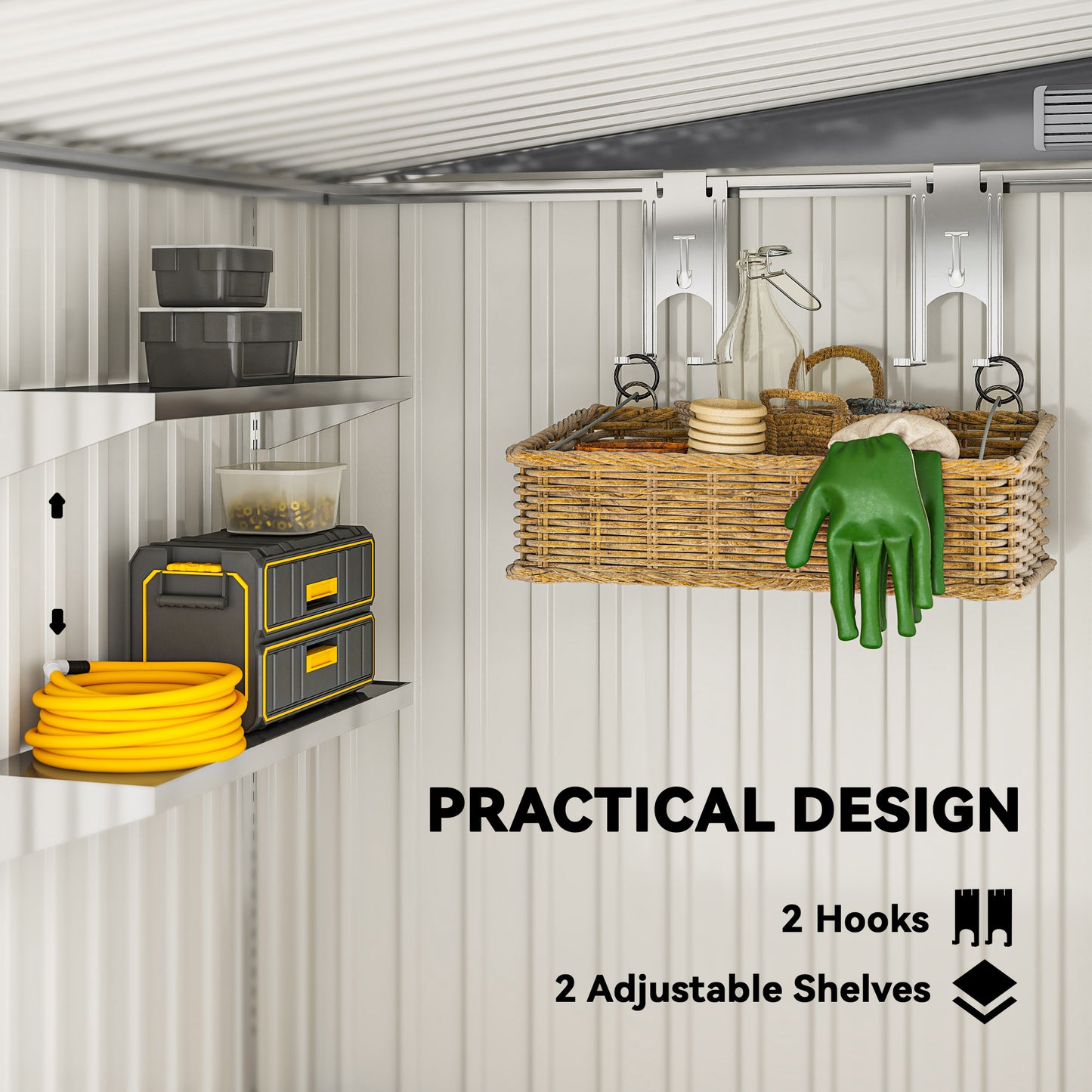 7 x 5FT Galvanised Metal Garden Shed with Foundation, Lean to Shed, Tool Storage House with Sliding Doors, 2 Vents, Adjustable Shelves and Hooks, Dark Grey