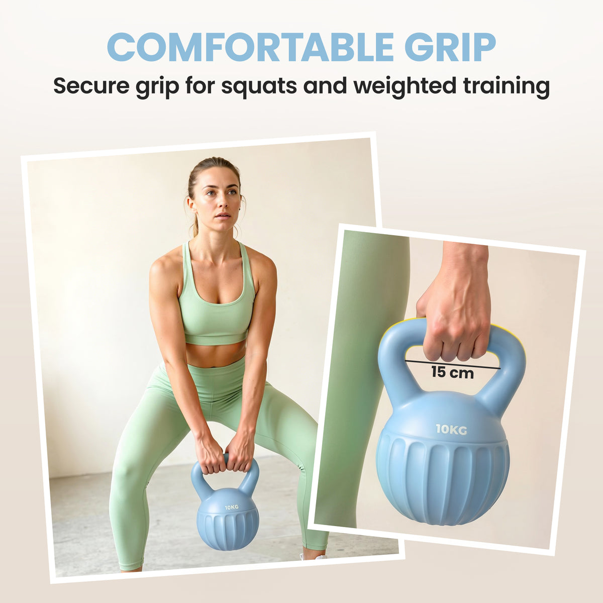 10kg Kettlebell with Non-Slip Handle - Blue