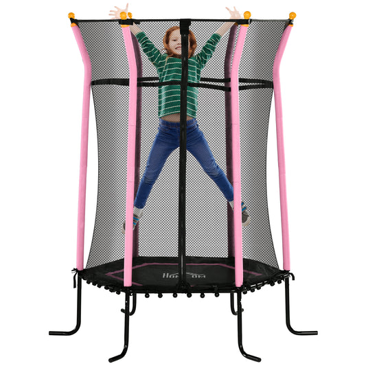 5.4FT Kids Trampoline With Enclosure Indoor Outdoor, Pink