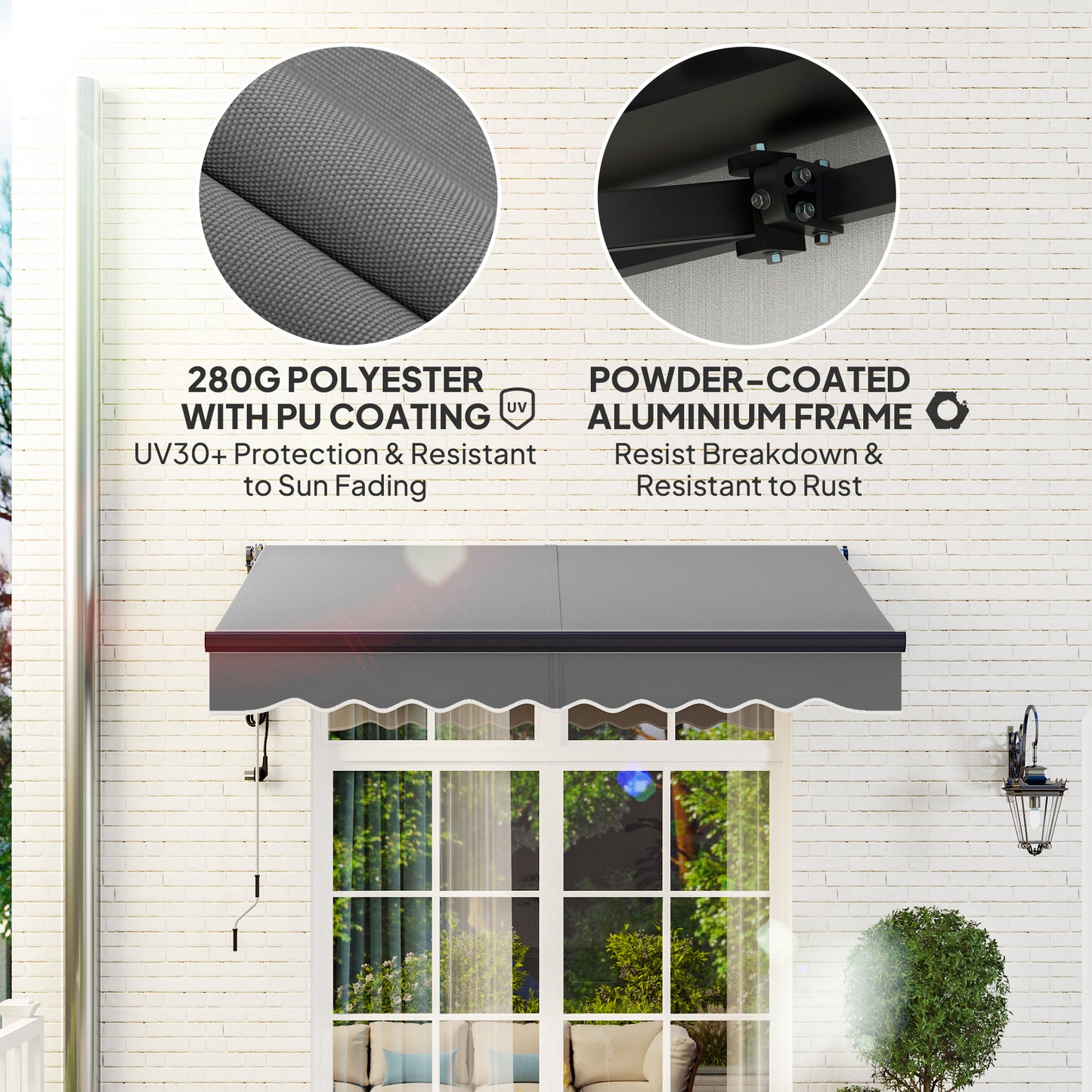 2.5 x 2m Electric Retractable Awning w/ Aluminium Frame Dark Grey