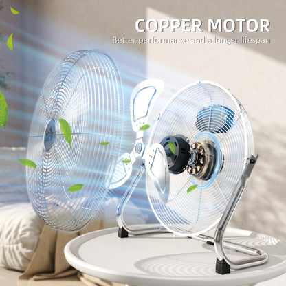 Metal Floor Fan with 3 Speeds & Adjustable Tilt, Silver Tone