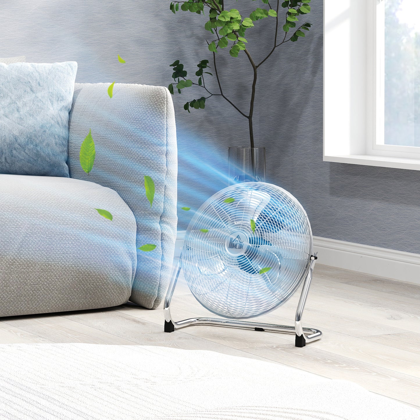 Metal Floor Fan with 3 Speeds & Adjustable Tilt, Silver Tone