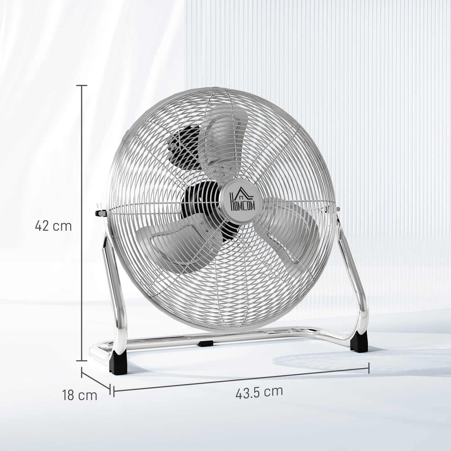 Metal Floor Fan with 3 Speeds & Adjustable Tilt, Silver Tone