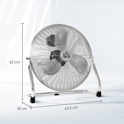 Metal Floor Fan with 3 Speeds & Adjustable Tilt, Silver Tone