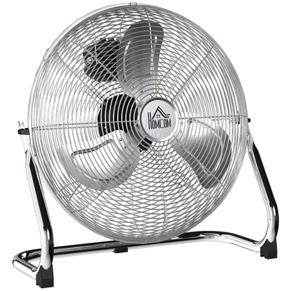 Metal Floor Fan with 3 Speeds & Adjustable Tilt, Silver Tone