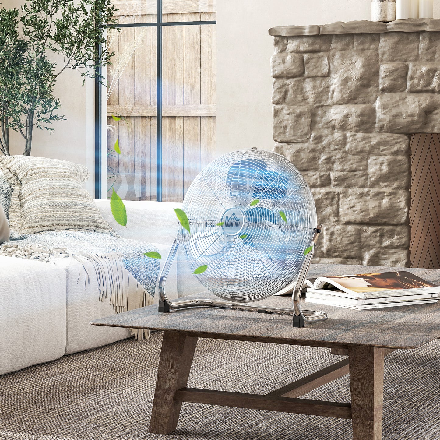 Metal Floor Fan with 3 Speeds & Adjustable Tilt, Silver Tone