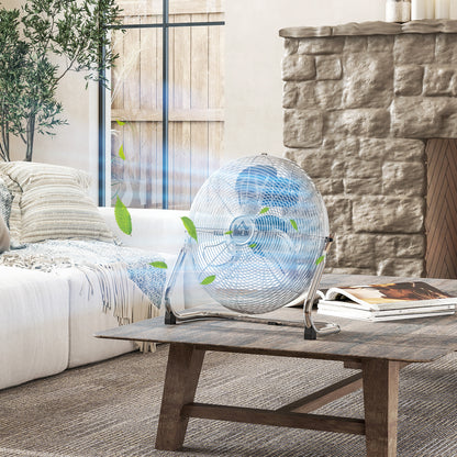 Metal Floor Fan with 3 Speeds & Adjustable Tilt, Silver Tone