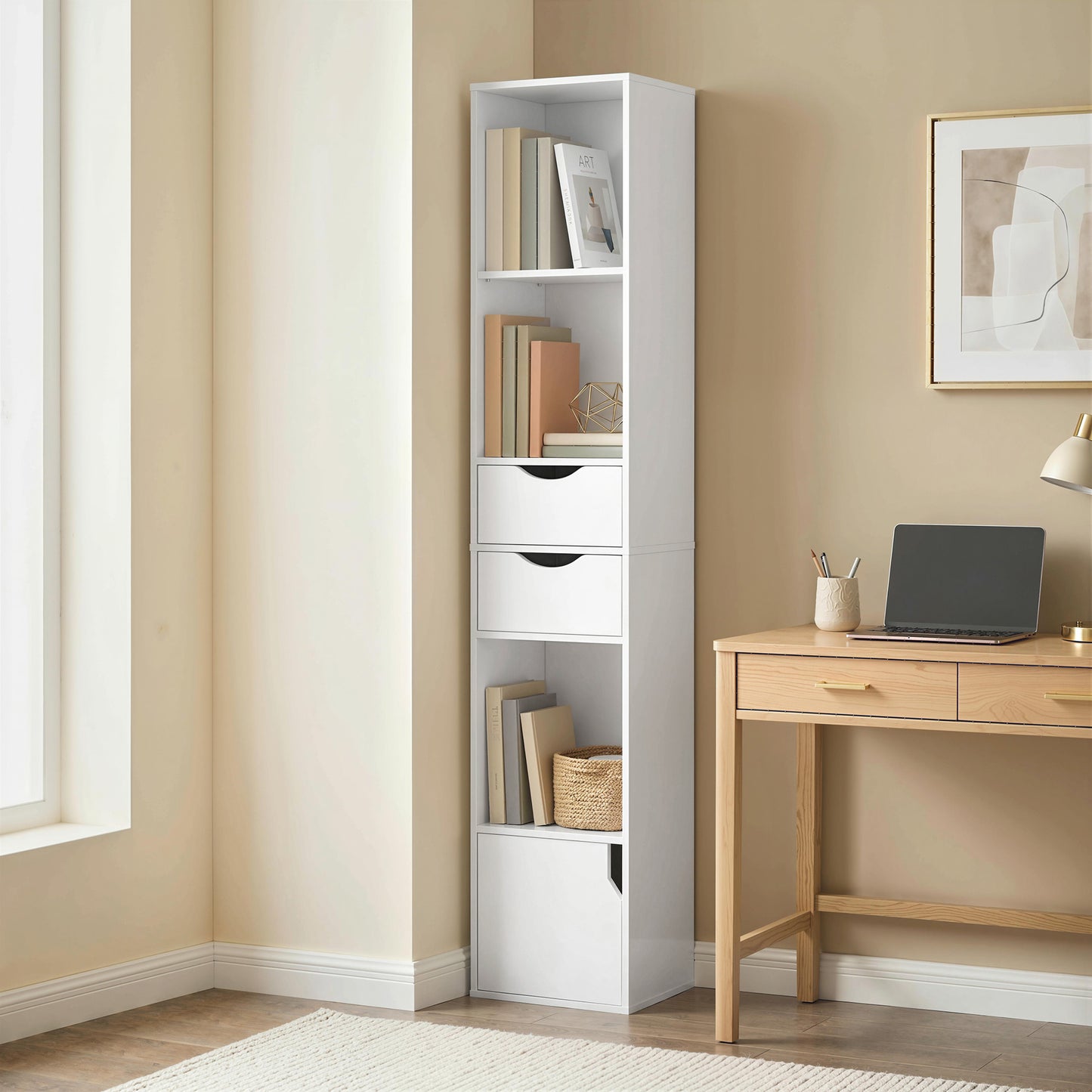 Bookcase with Drawers Adjustable Shelf 158 cm White