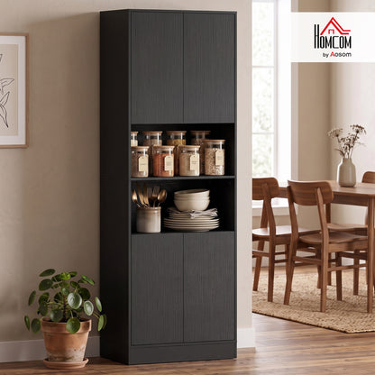 170cm Kitchen Pantry Cabinet with Soft-Close Hinges, Black Wood Effect