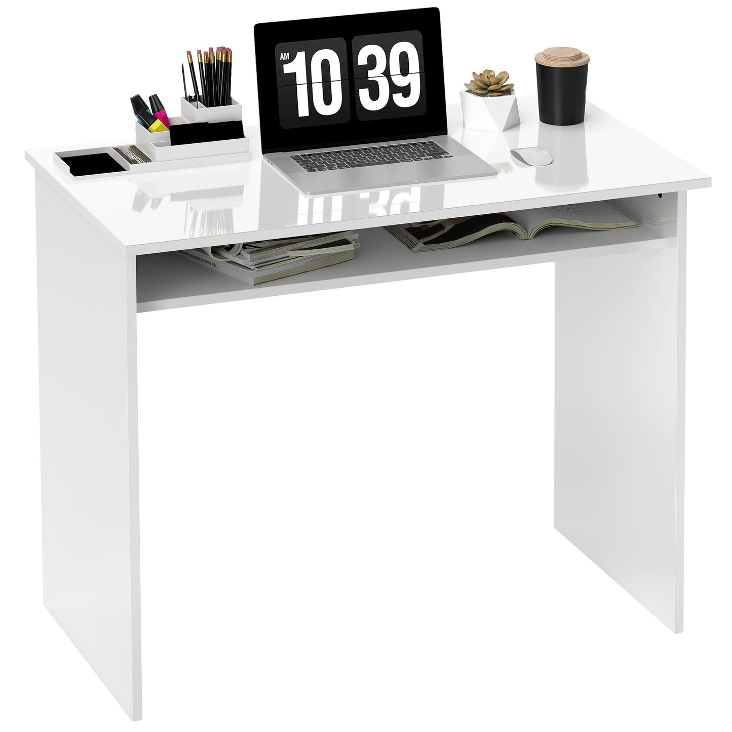 Computer Desk Writing Table Study Workstation Storage High Gloss White