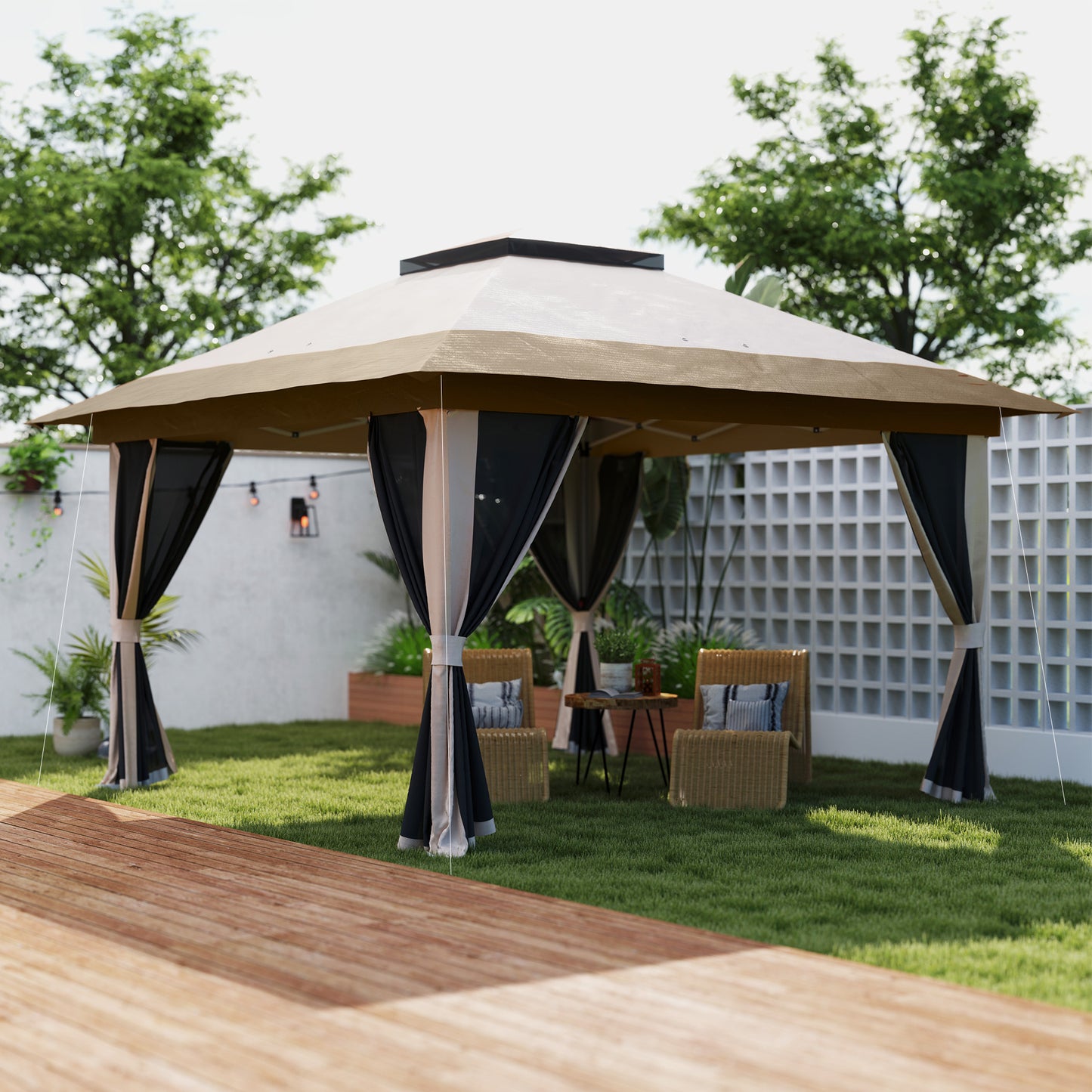 3.6 x 3.6m Pop Up Gazebo with Netting and Wheeled Bag, Beige