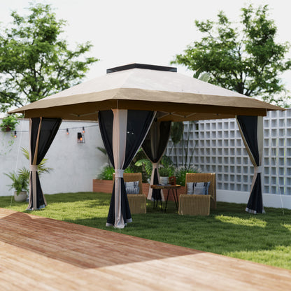 3.6 x 3.6m Pop Up Gazebo with Netting and Wheeled Bag, Beige