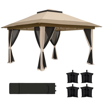 3.6 x 3.6m Pop Up Gazebo with Netting and Wheeled Bag, Beige