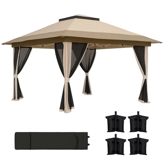 3.6 x 3.6m Pop Up Gazebo with Netting and Wheeled Bag, Beige