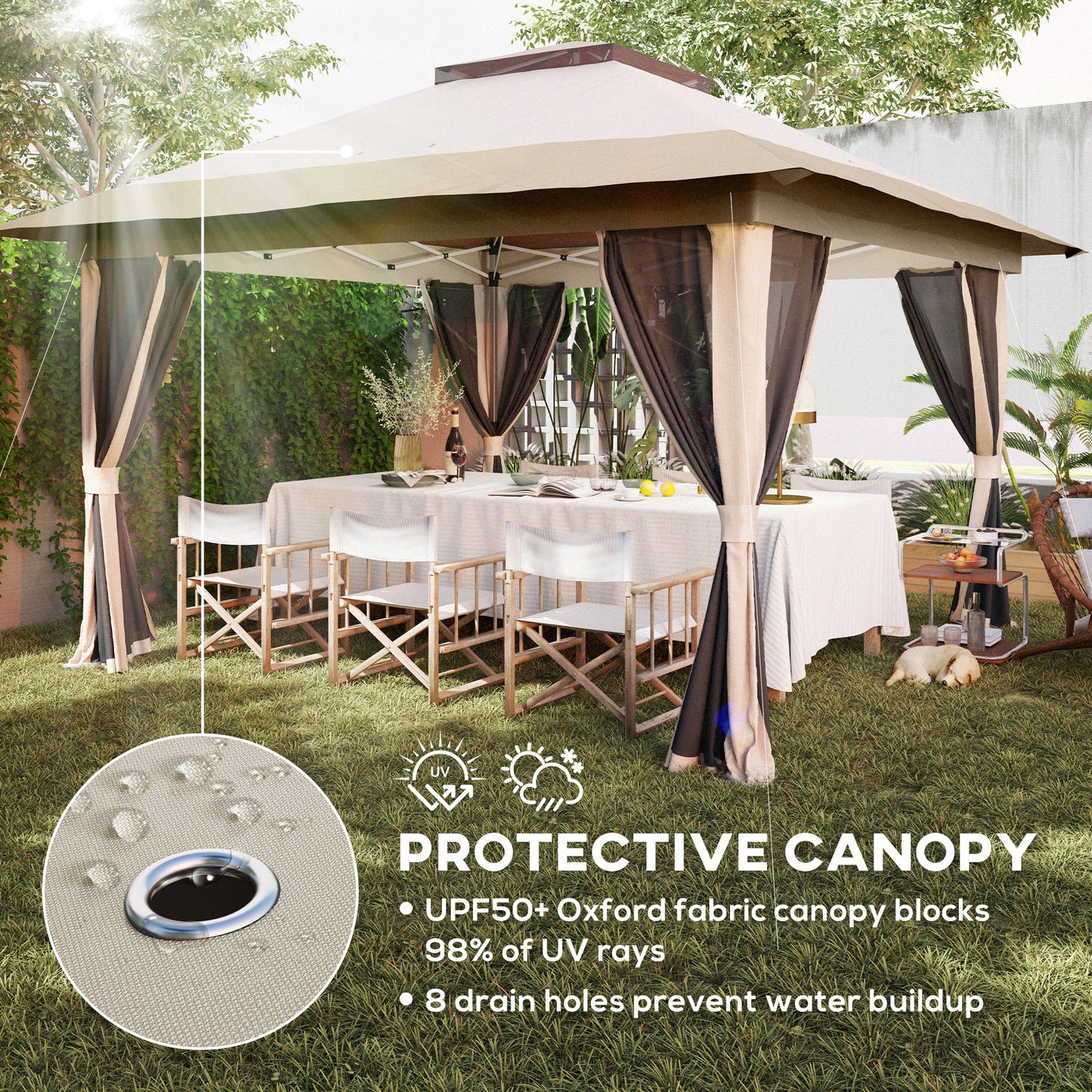 3.6 x 3.6m Pop Up Gazebo with Netting and Wheeled Bag, Beige