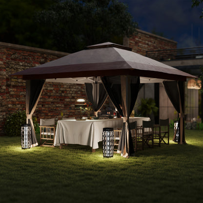 3.6 x 3.6m Pop Up Gazebo with Netting and Wheeled Bag, Beige