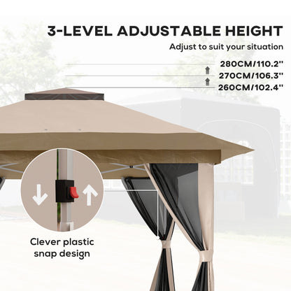 3.6 x 3.6m Pop Up Gazebo with Netting and Wheeled Bag, Beige