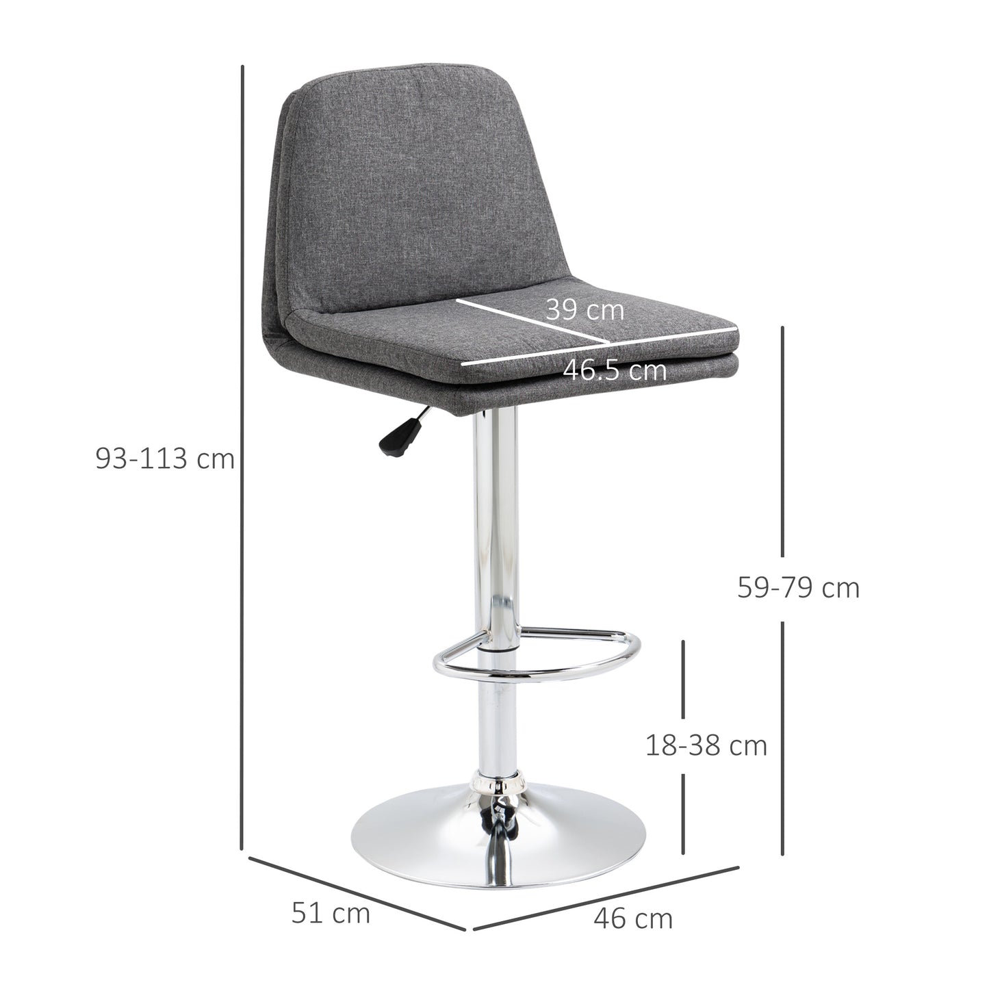 Morden Bar Stools Set of 2, Swivel Fabric Breakfast Barstools, Adjustable Kitchen Stools with Backs, Footrest for Home Pub Area, Grey