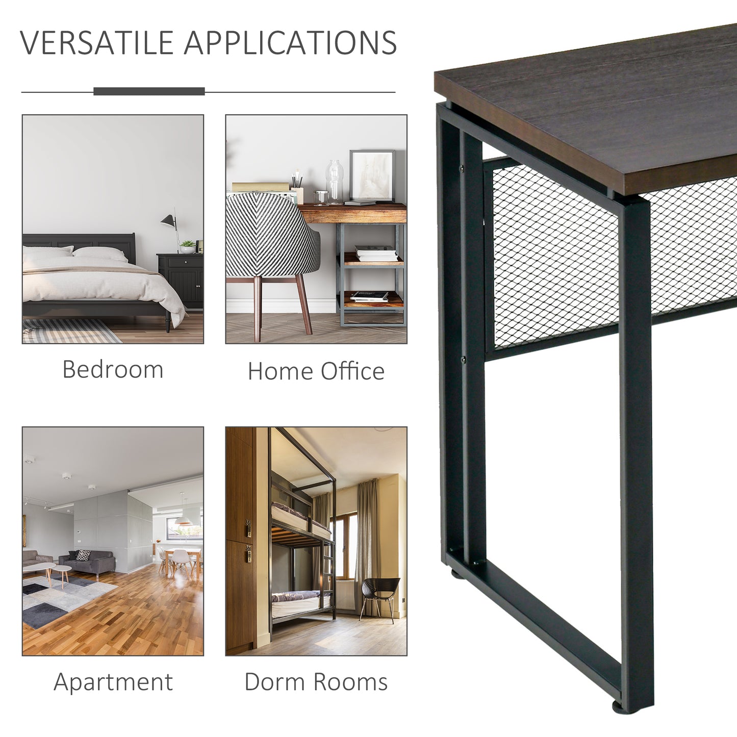 Wooden Computer Desk Study Standing Writing Table Workstation with Metal Frame, Brown