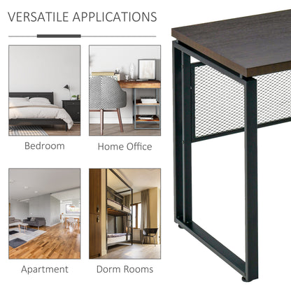 Wooden Computer Desk Study Standing Writing Table Workstation with Metal Frame, Brown
