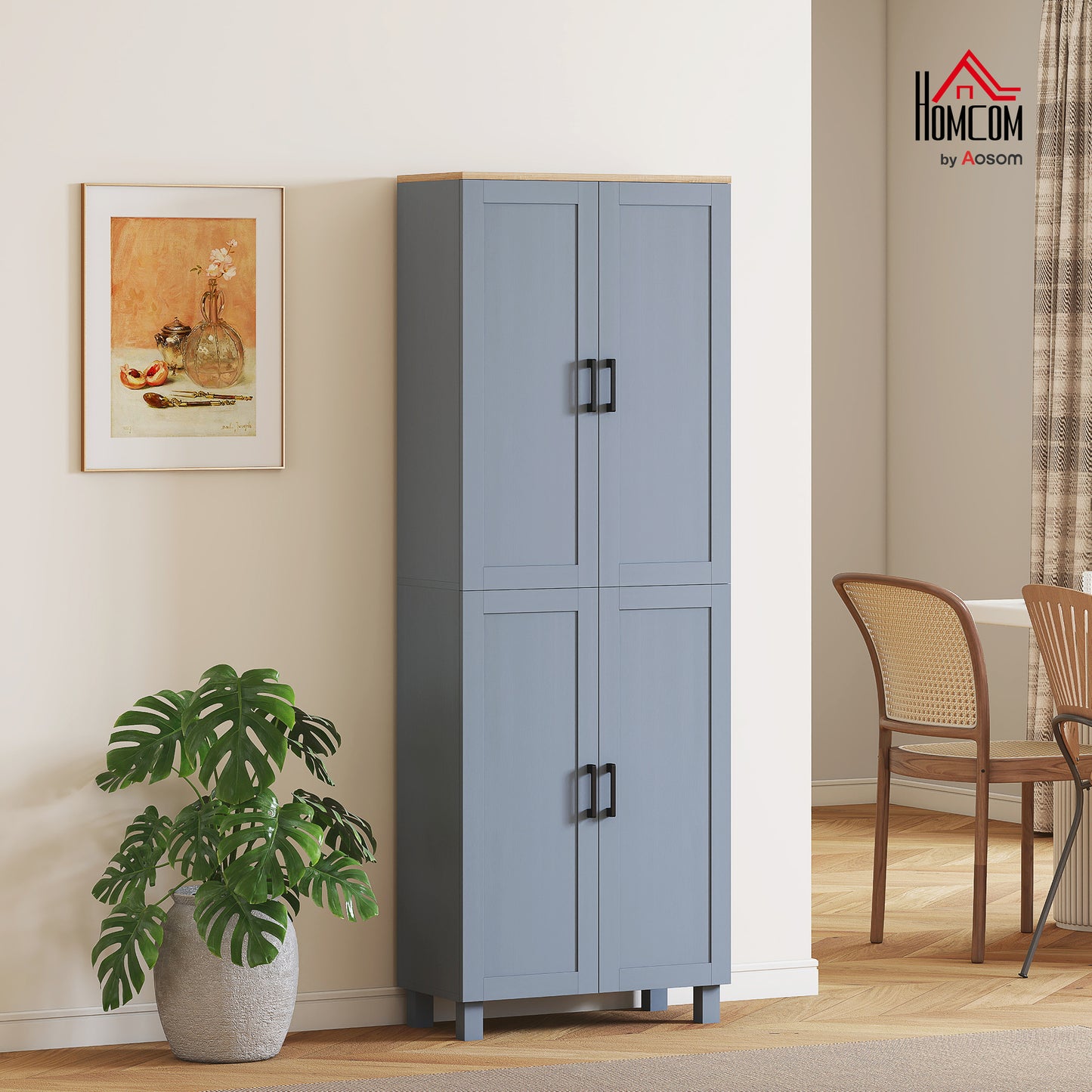 Modern Kitchen Cupboard Storage Cabinet with 6 Shelves, Grey