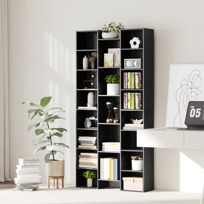 Tall Bookshelf with 21 Compartments and 10 Adjustable Shelves, Black