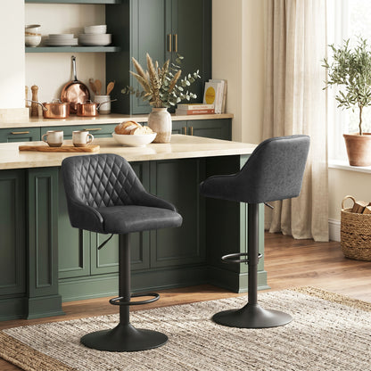 Breakfast Bar Stools Set of 2 with Wide Padded Seat, PU Leather Adjustable Swivel Bar Chairs, Modern Barstools with Footrest for Kitchen Island Counter, Home Bar, Black