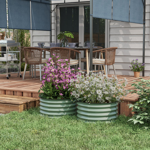 Set of 2 Raised Garden Bed, Metal Planter Box with Safety Edging, Easy-to-assemble Stock Tank, Green