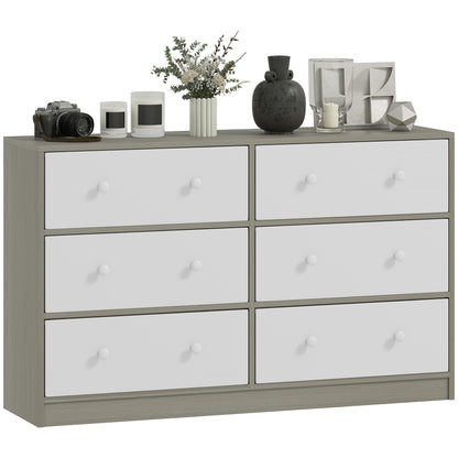 Chest of Drawers, 6 Drawer Dresser for Bedroom, White and Grey
