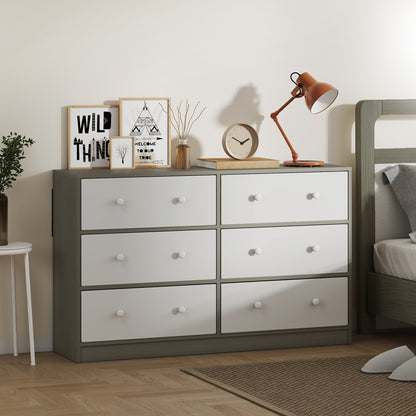 Chest of Drawers, 6 Drawer Dresser for Bedroom, White and Grey