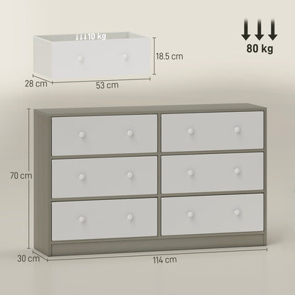 Chest of Drawers, 6 Drawer Dresser for Bedroom, White and Grey