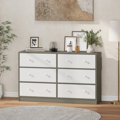 Chest of Drawers, 6 Drawer Dresser for Bedroom, White and Grey