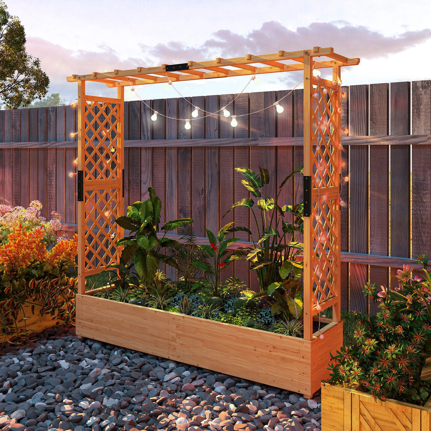 Raised Bed for Garden with Trellis, 196 x 44 x 181 cm, Natural