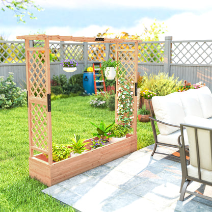 Raised Bed for Garden with Trellis, 196 x 44 x 181 cm, Natural