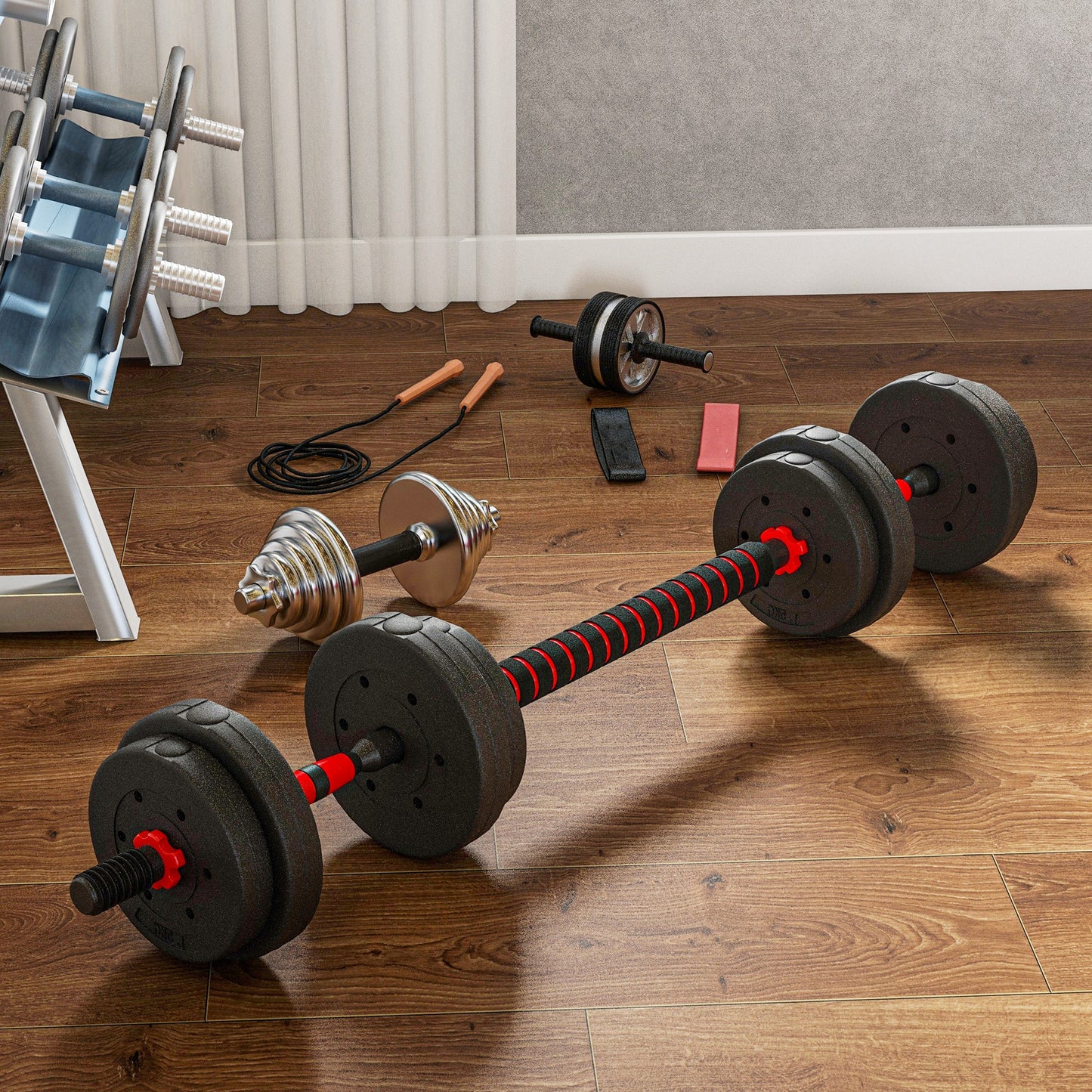 15 kg Adjustable 2 in 1 Barbell Dumbbells Weight Set for Body Fitness