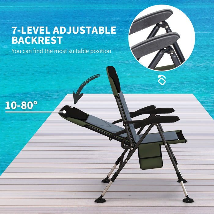 Foldable Metal Frame Fishing Chair, with Adjustable Legs - Green/Black