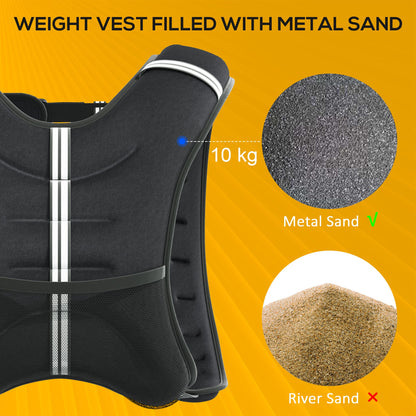 10KG Weighted Vest, Running Weight Vest with Adjustable Straps, Convenient Pocket and Reflective Strips, for Men and Women Cardio Exercise Strength Training Workout, Black